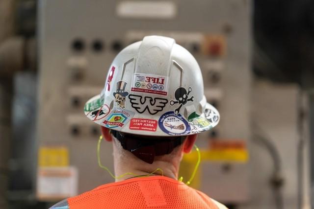 hard hat with stickers